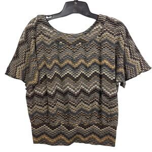 AB Studio Chevron Short Sleeve Pullover Top Blouse Size M
